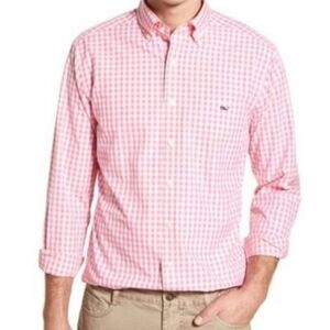 Vineyard Vines Men's Large Pink Gingham Button Shirt